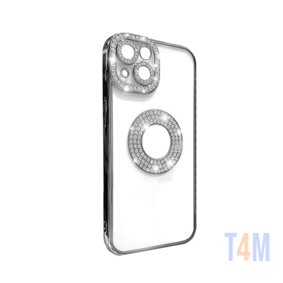 Capa de Silicone Suave com Design de Diamante para Apple iPhone 14 Plus Prata